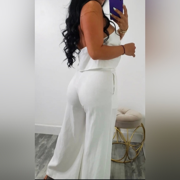 Elegant White Women's Linen Pants Set - Picture 2 of 2